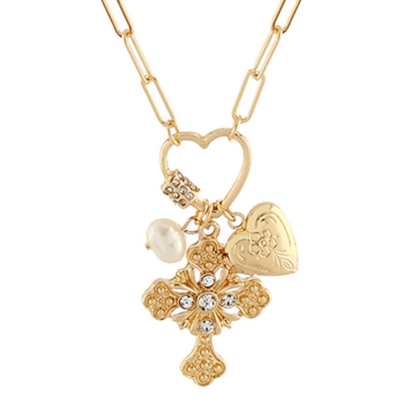 Multi Charm Cross Pendant Necklace - Picture 2 of 2